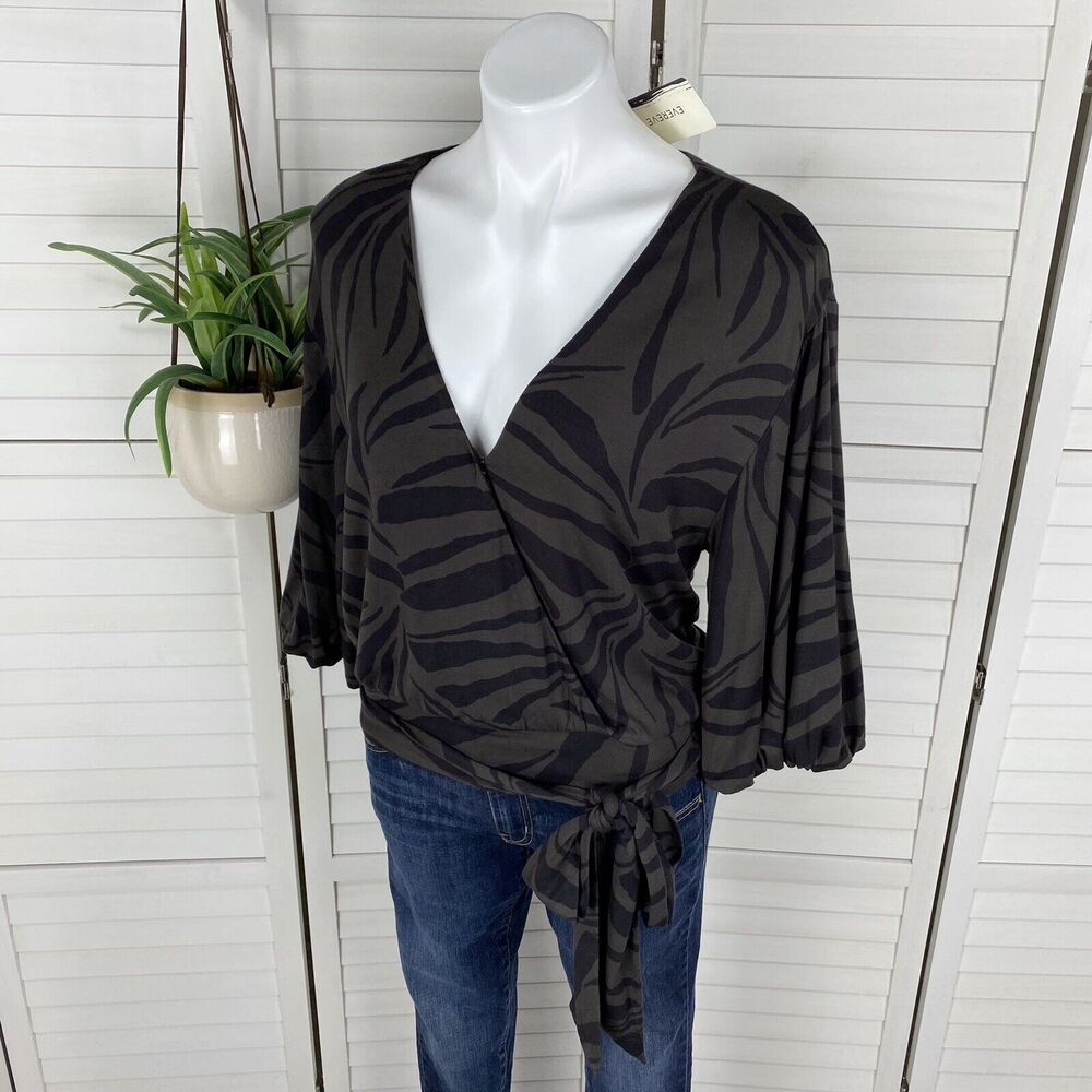 New Evereve Z Supply Clara Tropical Zebra Print Wrap Top Surplice‎ Womens Size M